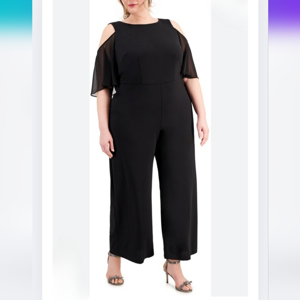 NWT Connected Apparel 24W Black Wide Leg Jumpsuit Dressy Bn-3043